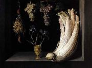 Felipe Ramirez Still Life with Cardoon, Francolin, Grapes and Irises oil painting artist